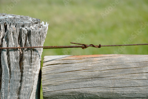 Photography old farm fence with rusty barbed wire