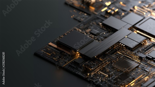 Computer Motherboard And Semiconductor Hardware Background With Processor Modules, Circuit Architecture, AI Computing, Data Processing, Digital Infrastructure, Enterprise Technology, Copy Space Modern