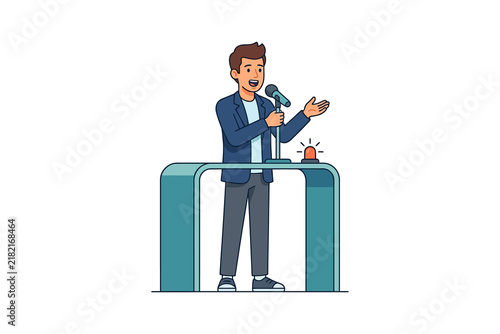 Obraz na płótnie Man Speaking at Podium Vector Illustration