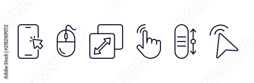 Fotografie Computer cursor and touch navigation line icon set