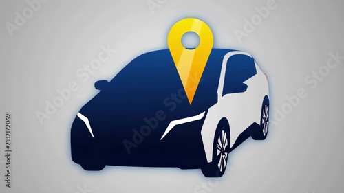 Minimalist car icon with navigation pin symbol for transport and ride sharing mobile apps