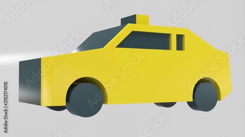 Minimalist 3d yellow taxi cab graphic rotating against a clean neutral studio background