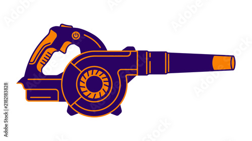 Isolated leaf blower tool, electric garden equipment, purple and orange