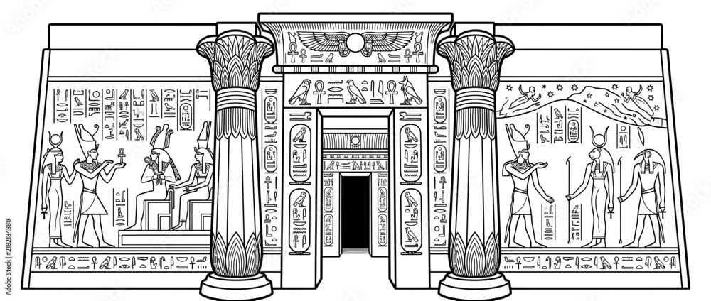 Obraz premium Ancient Egyptian Temple Entrance with Hieroglyphs and Columns