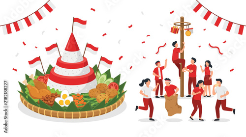 Indonesian Independence Day games and traditional food.