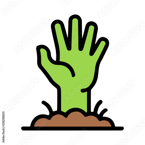 Foto Green zombie hand emerging from the ground with soil and grass elements