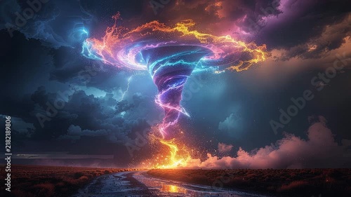 鮮烈な激アツ虹色炎の竜巻ループ背景