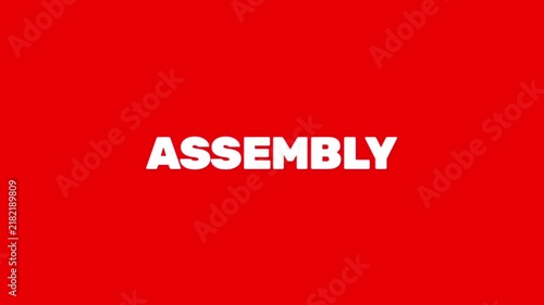 Strong ASSEMBLY lettering fills the frame with a clean red-and-white look, bringing an industrial feel to this text animation.