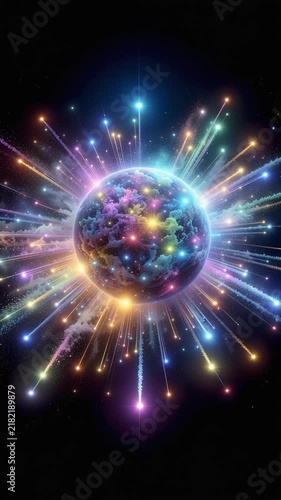 迫力ある激アツ虹色流星の円形爆発ループ背景