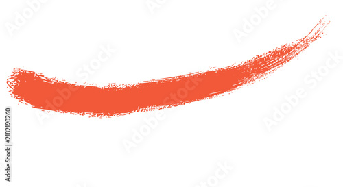 Curved red paint brush stroke, dry ink smear texture