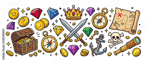 Foto Pirate Treasure Map and Symbols - Isolated Icon Collection