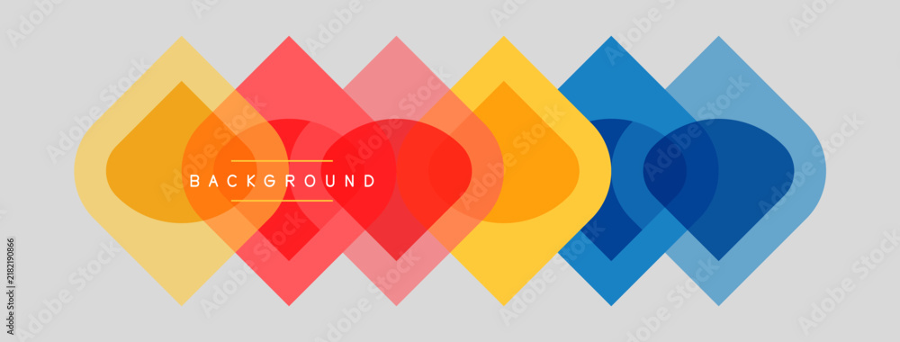 Fototapeta premium Abstract colorful overlapping shapes create dynamic background. Yellow, red, blue hues dominate design. Simple, modern aesthetic.