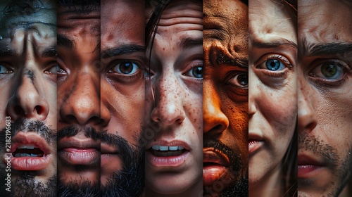A diverse group of people expressing a range of emotions and feelings, showcasing human expression and emotional intensity.