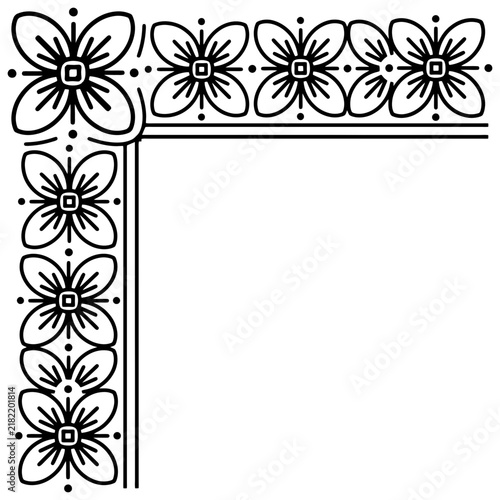 Traditional Floral Batik Corner Frame Line Art