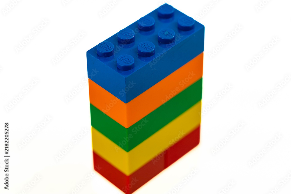 Obraz premium Miercurea Ciuc, Romania-06 September 2026: Colorful Lego bricks on white background.
