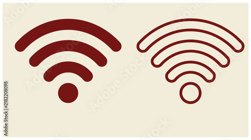 Two red wireless internet connection network signal icons in solid and outline style with wifi icon data connection signal symbol telecommunication technology communication frequency