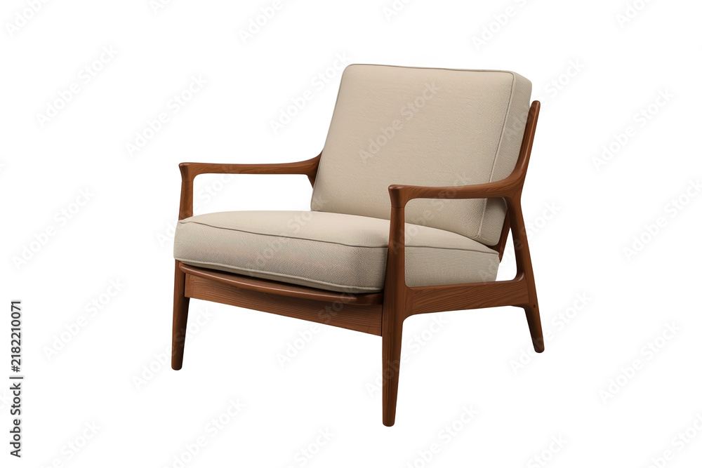 Obraz premium Beige Upholstered Wooden Armchair