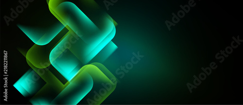 Abstract design features layered rounded rectangles. Teal, lime hues dominate dark background. Modern, minimalist aesthetic.