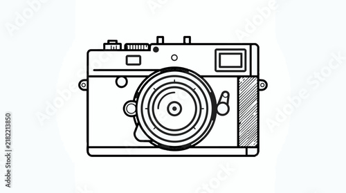 Foto Vintage rangefinder camera vector illustration, retro analog film camera line ar