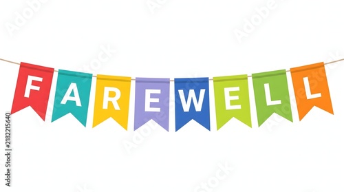 Colorful bunting flags spelling out the word farewell on a white background