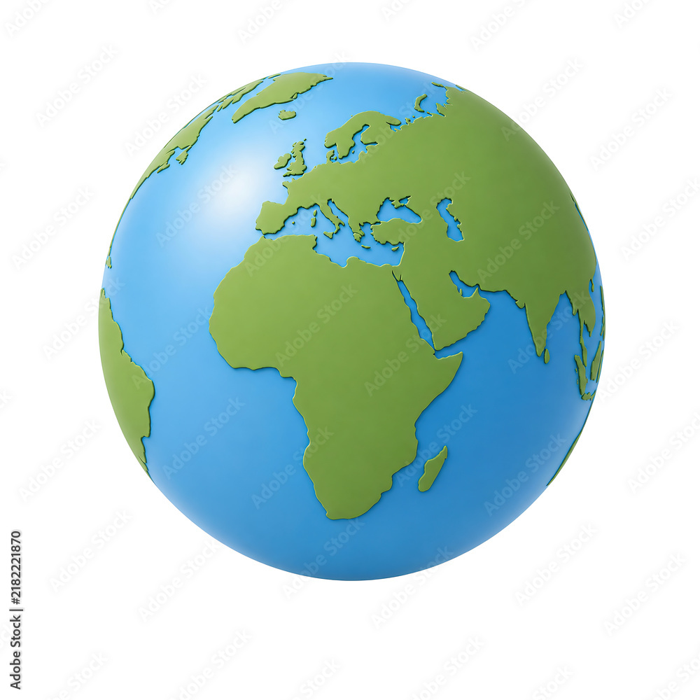 Fototapeta premium 3D blue and green earth globe showing Europe and Africa isolated