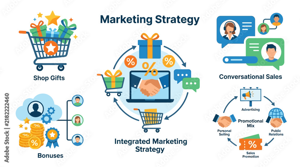 Fototapeta premium Integrated Marketing Strategy Concept with Business Icons