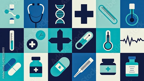 Medical healthcare icons with medicine and diagnostic symbols