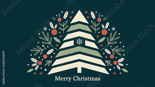 Christmas tree greeting design with festive floral decoration and lettering