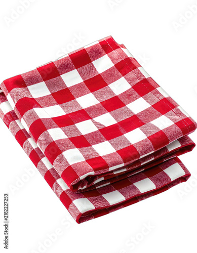 A stack of red and white checkered napkins on a black background.