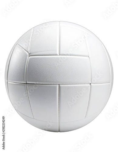 A crisp, clean white volleyball is presented against a stark black background.