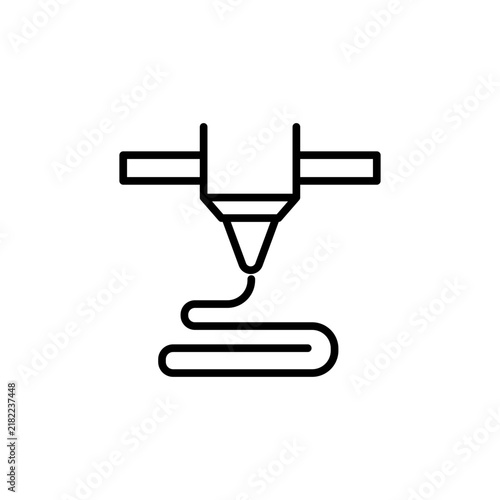 Minimalist line icon of a 3D printer extruder nozzle extruding filament layer by layer for rapid prototyping.