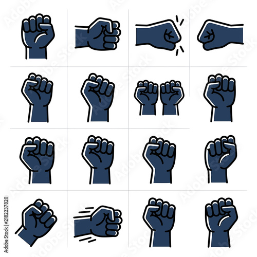 Clenched fist icon set for power and social protest