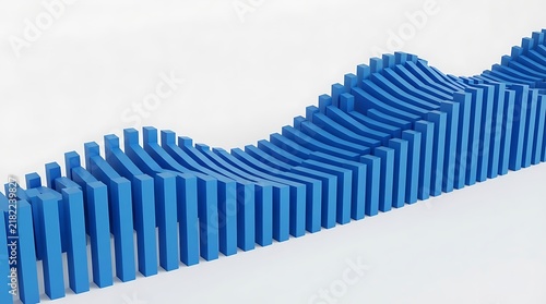 Abstract blue wave formed from rectangular blocks 3d rendering on white background