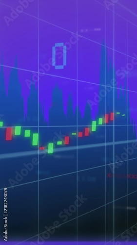 Animation of financial data processing over purple background