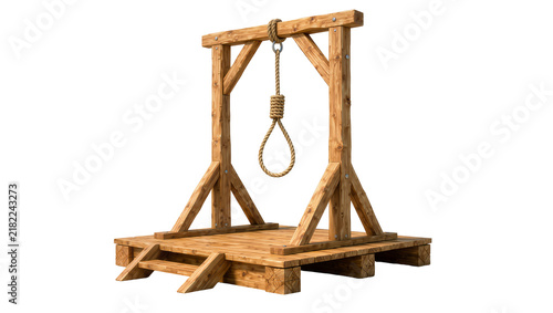 Fotografie Wooden gallows with hanging noose, isolated on transparent background