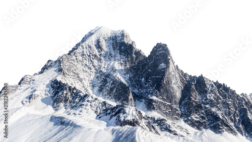 Foto Snow covered jagged mountain peaks with rocky outcrops, isolated on transparent