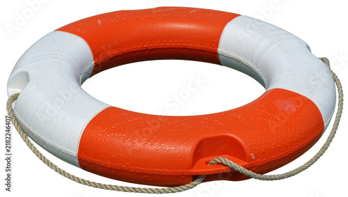 Fotografía Orange and white life preserver ring with rope, isolated on transparent backgrou