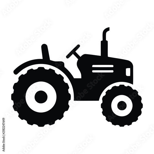 Tractor icon vector illustration showing heavy agricultural machinery silhouette in solid black style for farming concept.
