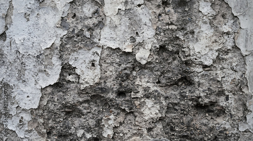 Flaking white paint on weathered gray wall