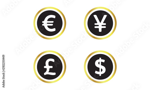 Global Money Currency Symbol Icon Set Dollar Euro Pound Yen Vector