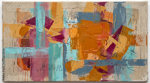 Abstract Painting with Warm Tones and Geometric Shapes