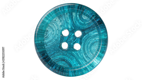 Bild auf Leinwand Round teal marbled button with four holes, isolated on transparent background