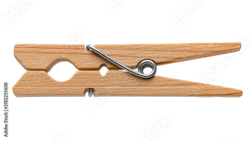 Canvastavla Natural wood clothespin with metal spring, isolated on transparent background