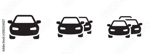 Set of clean car icons featuring automobile silhouettes designed for transportation automotive industry navigation apps fleet management and vehicle related service web layouts.