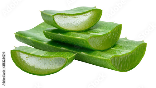 Fresh green aloe vera plant slices with juicy gel, isolated on transparent background