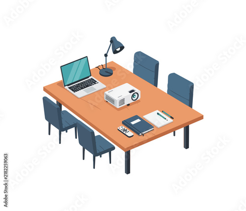 Modern conference room setup with digital projector and laptop