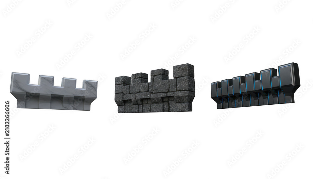 Obraz premium Three Different Styles of Medieval Castle Wall Battlements