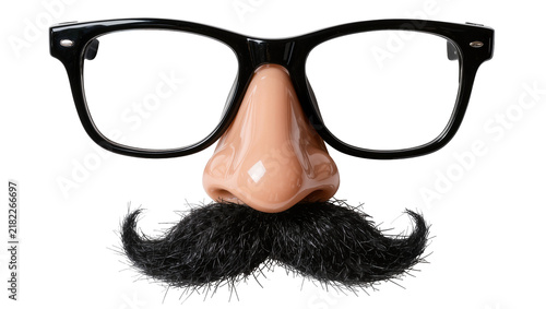 Foto Black framed glasses fake nose and mustache, isolated on transparent background