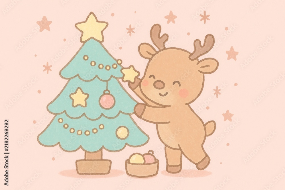 Fototapeta premium Cute festive reindeer wallpaper.