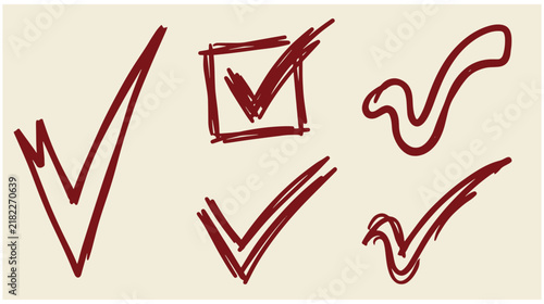 Collection of red sketched check marks and validation symbols with check mark hand drawn validation symbol checkbox approved scribble illustration collection isolated background